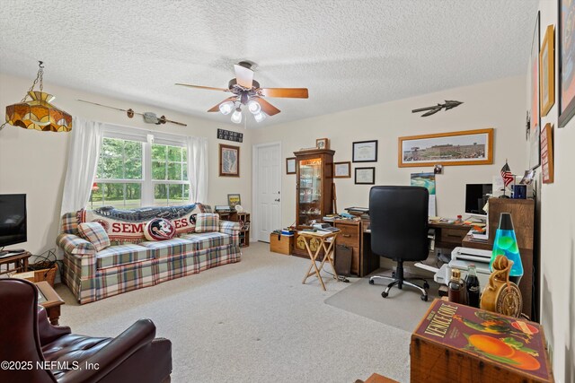 5566 Don Manuel Rd, Elkton, FL 32033 - carpeted home office with ceiling fan and a textured ceiling