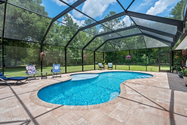 5566 Don Manuel Rd, Elkton, FL 32033 - outdoor pool with a patio, a lawn, and glass enclosure