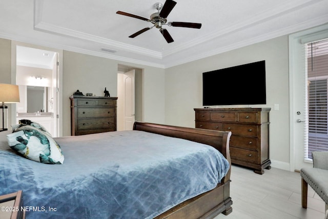 363 Latrobe Ave, Saint Augustine, FL 32095 - bedroom featuring a tray ceiling, ornamental molding, and ceiling fan