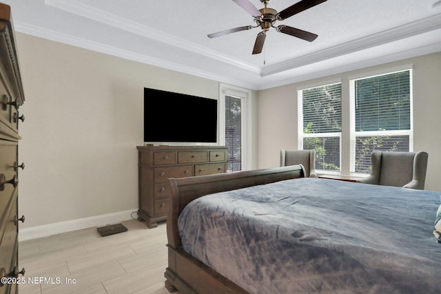 363 Latrobe Ave, Saint Augustine, FL 32095 - bedroom with a tray ceiling, ornamental molding, and ceiling fan