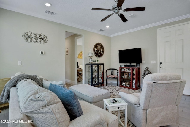 363 Latrobe Ave, Saint Augustine, FL 32095 - living room with ceiling fan, ornamental molding, and recessed lighting