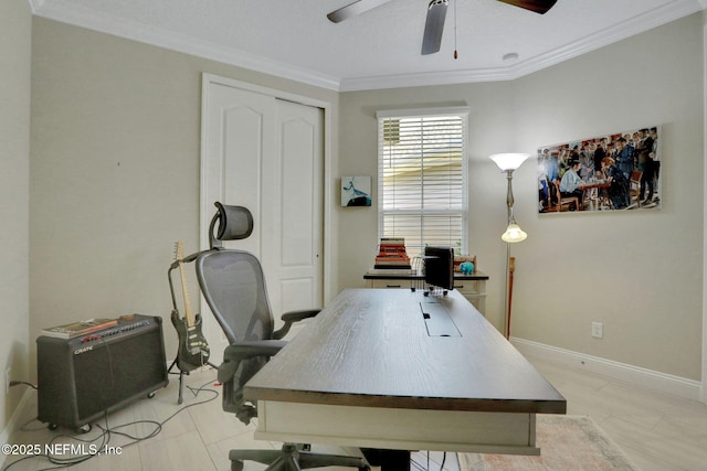 363 Latrobe Ave, Saint Augustine, FL 32095 - office with ceiling fan and ornamental molding