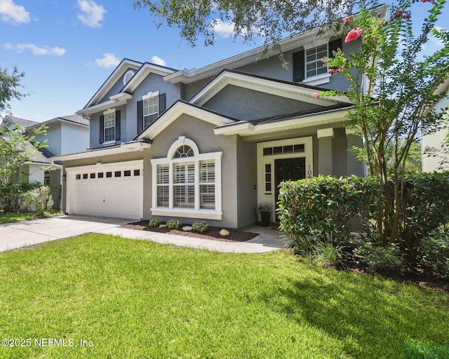 1083 Three Forks Ct, Saint Augustine, FL 32092 - view of front of property featuring concrete driveway, stucco siding, a front yard, and a garage