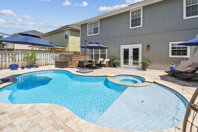 1083 Three Forks Ct, Saint Augustine, FL 32092 - view of pool featuring french doors, a patio, a pool with connected hot tub, and an outdoor living space