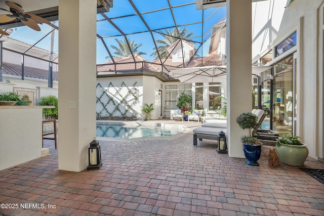 112 Harbourmaster Ct, Ponte Vedra Beach, FL 32082 - view of patio with ceiling fan, an outdoor pool, and a lanai