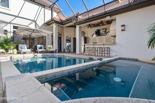 112 Harbourmaster Ct, Ponte Vedra Beach, FL 32082 - view of pool with a patio, ceiling fan, a lanai, and a pool with connected hot tub