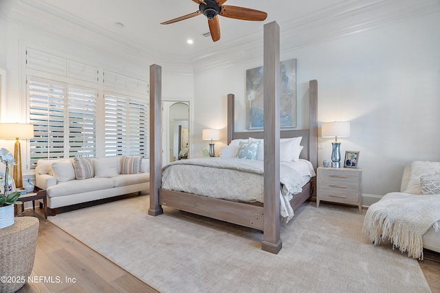 112 Harbourmaster Ct, Ponte Vedra Beach, FL 32082 - bedroom with ornamental molding, wood finished floors, and ceiling fan
