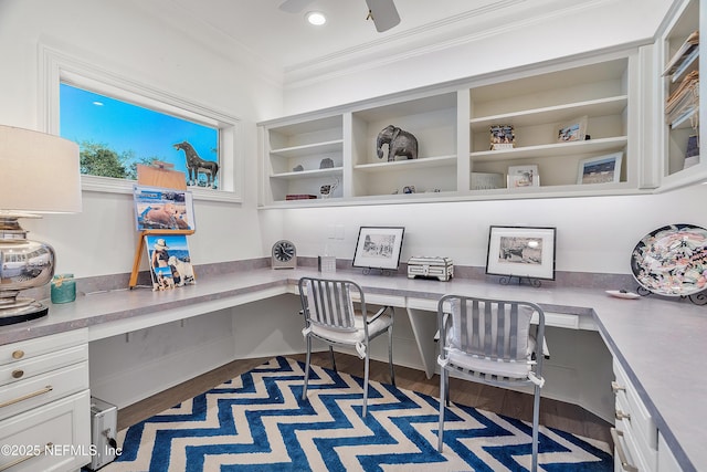 112 Harbourmaster Ct, Ponte Vedra Beach, FL 32082 - office featuring built in desk, ornamental molding, and wood finished floors