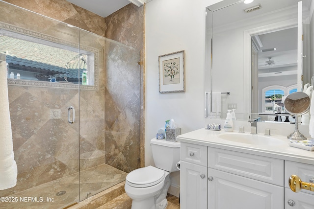112 Harbourmaster Ct, Ponte Vedra Beach, FL 32082 - full bathroom featuring a stall shower, vanity, and a ceiling fan