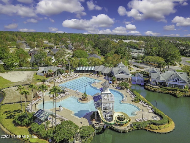 1685 Pinecrest Dr, Fleming Island, FL 32003 - aerial view of residential area featuring a pool area and a nearby body of water