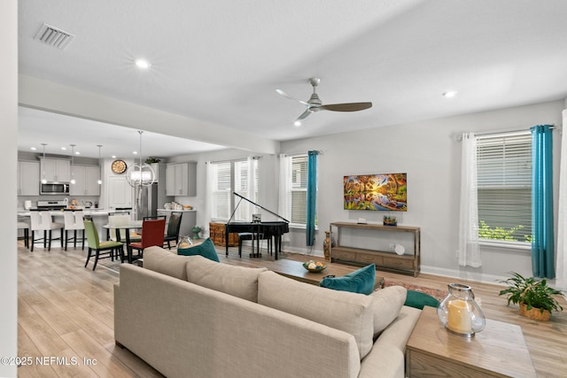 902 Orange Branch Trl, Saint Johns, FL 32259 - living room featuring ceiling fan, light wood finished floors, and recessed lighting