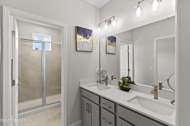 902 Orange Branch Trl, Saint Johns, FL 32259 - full bathroom featuring double vanity, a shower stall, and tile patterned flooring