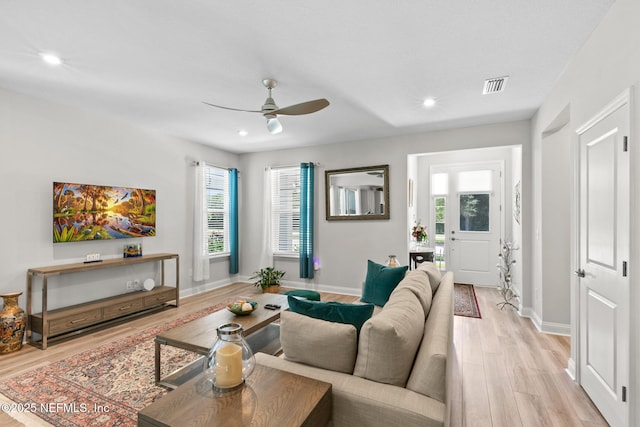 902 Orange Branch Trl, Saint Johns, FL 32259 - living room featuring light wood-style flooring, ceiling fan, and recessed lighting