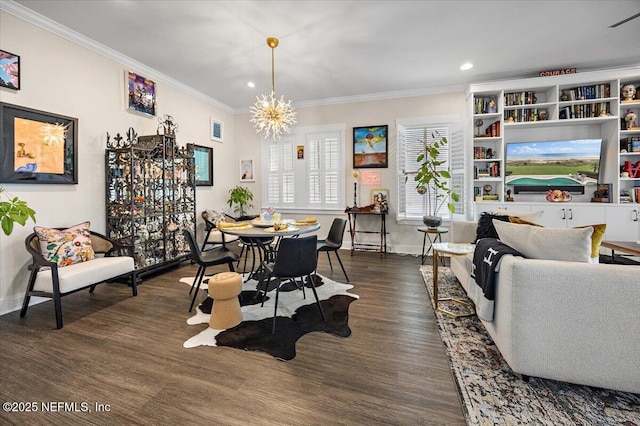 1639 Maritime Oak Dr, Atlantic Beach, FL 32233 - dining area with crown molding, a chandelier, dark wood-type flooring, and recessed lighting