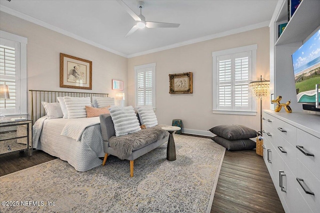 1639 Maritime Oak Dr, Atlantic Beach, FL 32233 - bedroom featuring crown molding, dark wood finished floors, and a ceiling fan