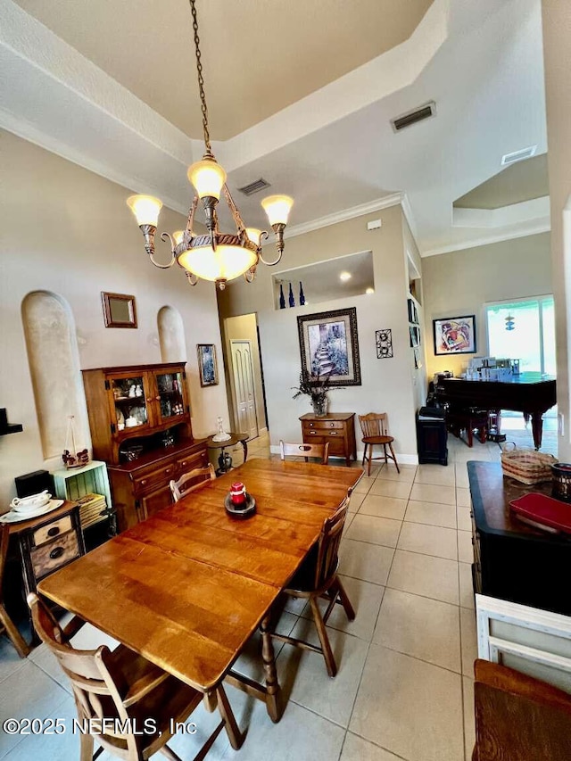 16325 Magnolia Bluff Dr, Montverde, FL 34756 - dining room featuring a tray ceiling, light tile patterned floors, billiards, and crown molding