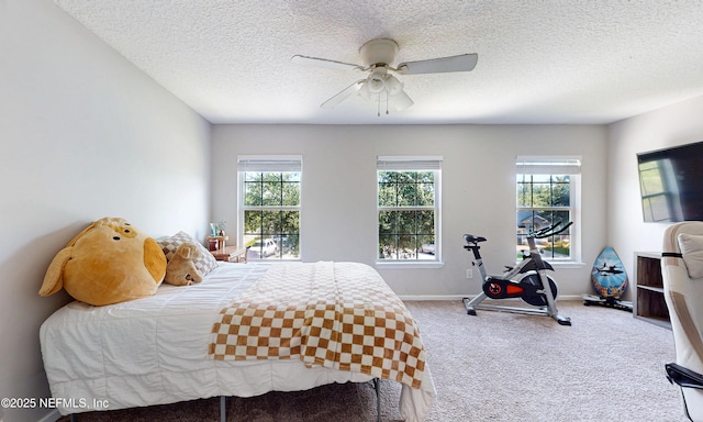 1361 Wekiva Way, Saint Augustine, FL 32092 - bedroom featuring multiple windows, carpet floors, a textured ceiling, and ceiling fan
