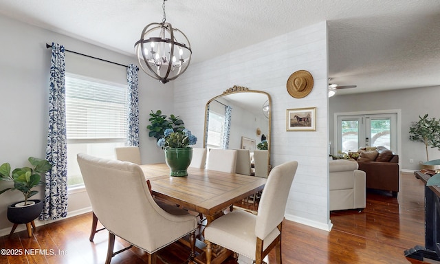 1361 Wekiva Way, Saint Augustine, FL 32092 - dining room with a chandelier, wood finished floors, a textured ceiling, arched walkways, and ceiling fan