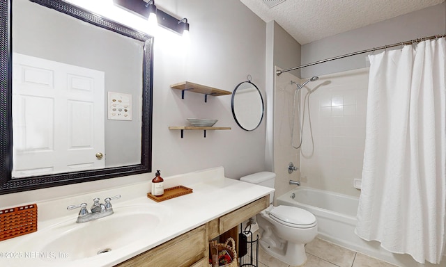 1361 Wekiva Way, Saint Augustine, FL 32092 - full bath featuring tile patterned flooring, shower / tub combo, vanity, and a textured ceiling