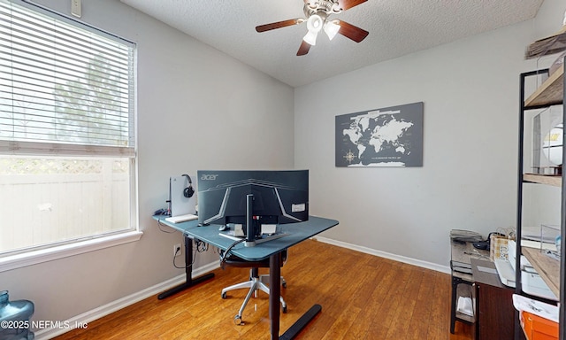 1361 Wekiva Way, Saint Augustine, FL 32092 - office area featuring ceiling fan, wood finished floors, and a textured ceiling