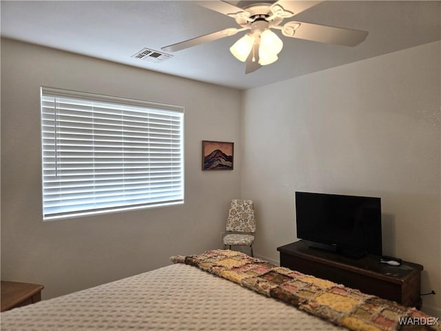 bedroom with visible vents and ceiling fan