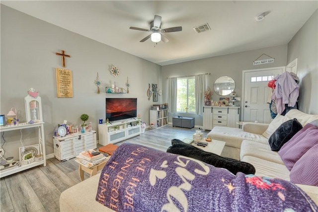 3492 Tres Alamos Dr, Bullhead City, AZ 86442 - living room with wood finished floors and ceiling fan