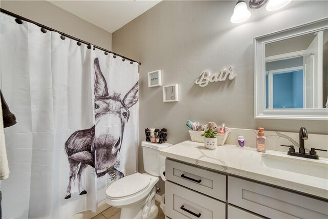 3492 Tres Alamos Dr, Bullhead City, AZ 86442 - bathroom featuring vanity, a shower with curtain, and tile patterned floors