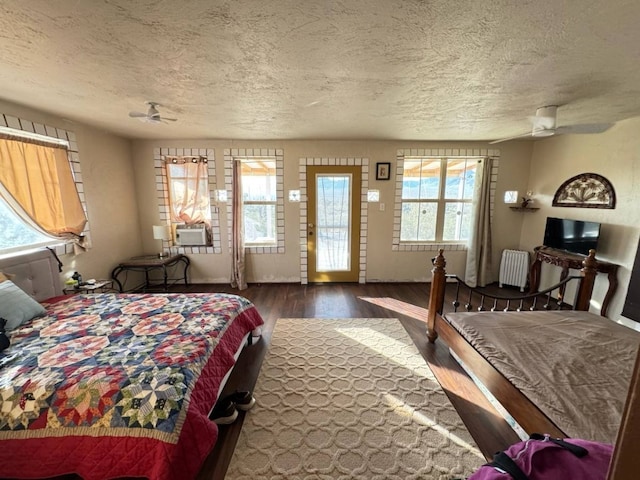 18000 Laurel Rd, Dolan Springs, AZ 86441 - bedroom featuring a textured ceiling, wood finished floors, and radiator heating unit