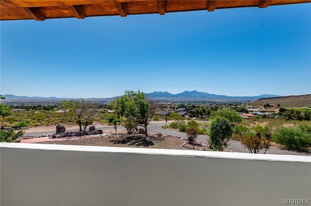 balcony featuring a mountain view