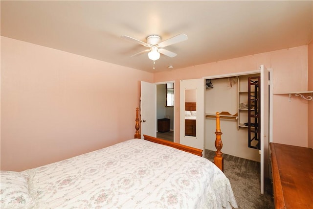3345 W Smith Dr, Golden Valley, AZ 86413 - bedroom featuring carpet floors, a closet, and a ceiling fan