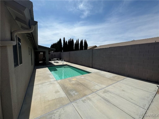 view of swimming pool with a patio area, a fenced backyard, and a fenced in pool