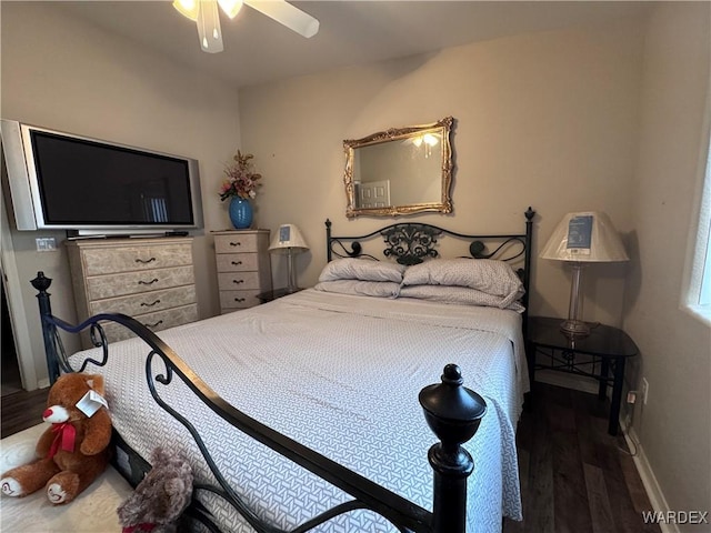 1481 E Topaz Cir Unit 2, Fort Mohave, AZ 86426 - bedroom featuring a ceiling fan, wood finished floors, and baseboards