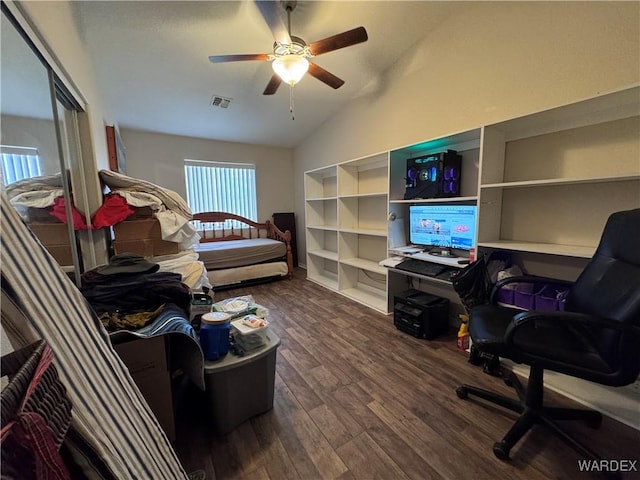 1481 E Topaz Cir Unit 2, Fort Mohave, AZ 86426 - interior space featuring vaulted ceiling, wood finished floors, visible vents, and ceiling fan