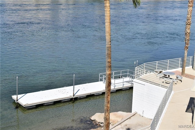 dock area with a water view