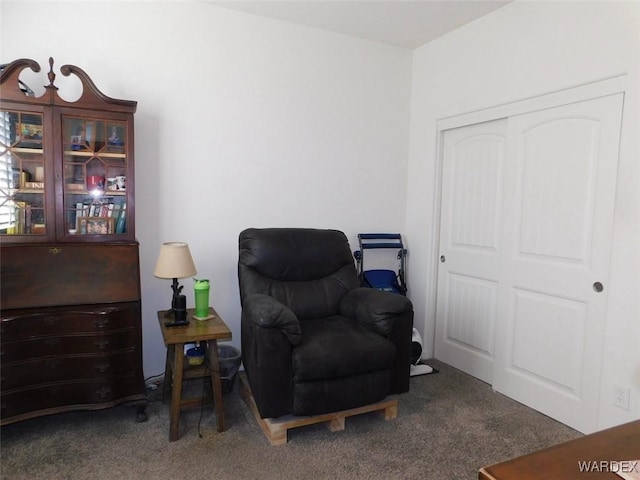 living area featuring carpet flooring