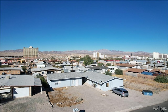 aerial view featuring a residential view and a mountain view