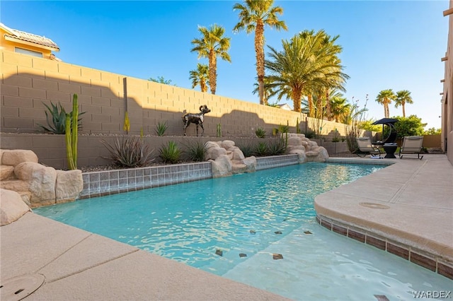 view of pool featuring a fenced in pool and a fenced backyard