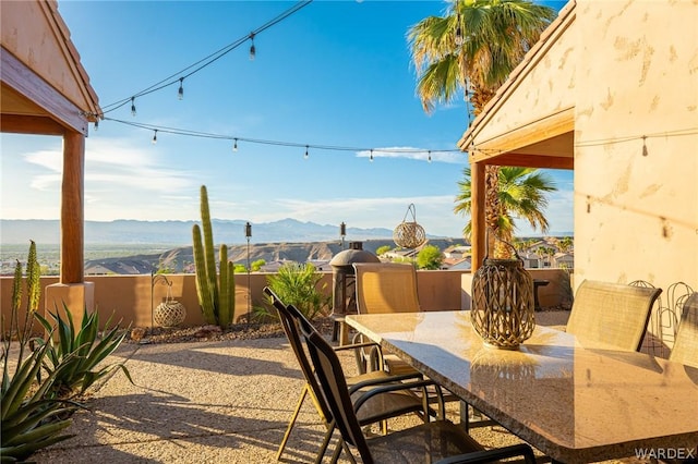 view of patio with a mountain view