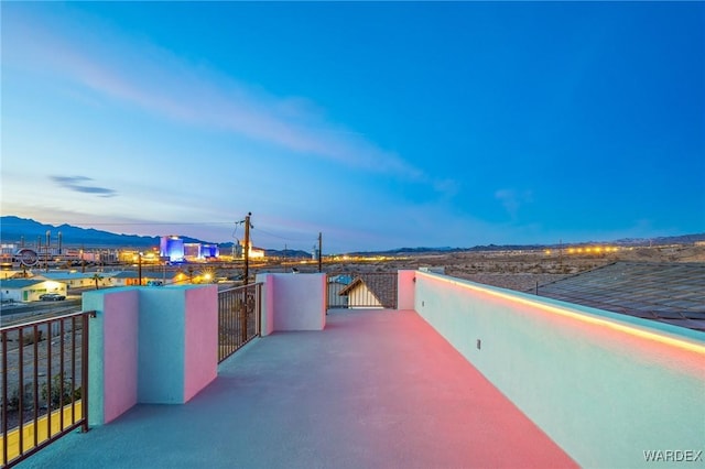 view of patio / terrace with a mountain view