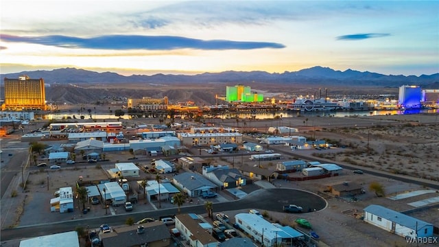 aerial view at dusk with a mountain view