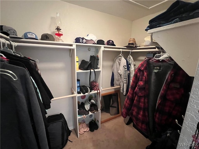 walk in closet featuring carpet floors