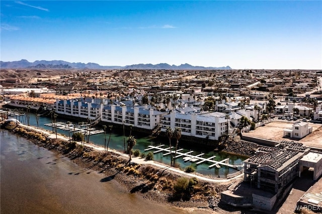 aerial view with a water and mountain view