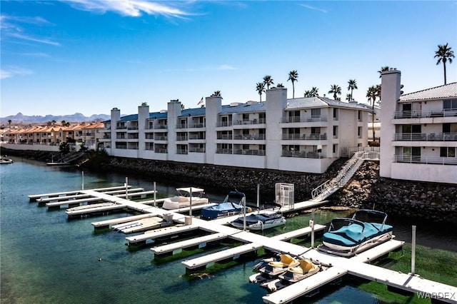 dock area with a water view