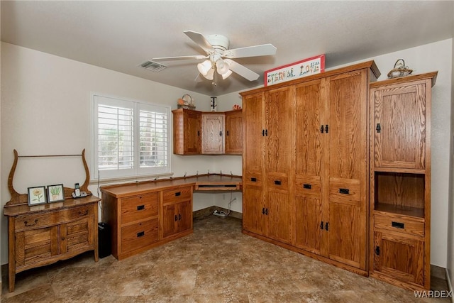 office area with visible vents and ceiling fan