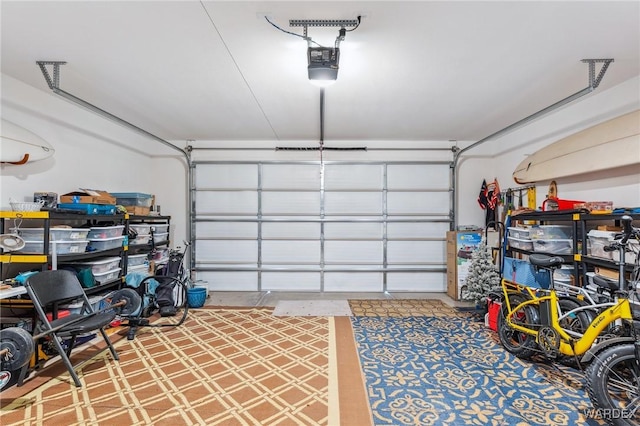 garage with a garage door opener