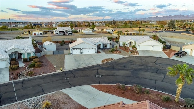 aerial view featuring a residential view and a mountain view