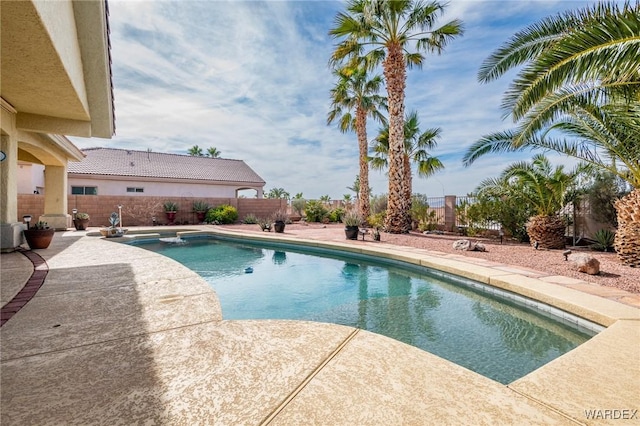 view of pool with a patio area, a fenced backyard, and a fenced in pool