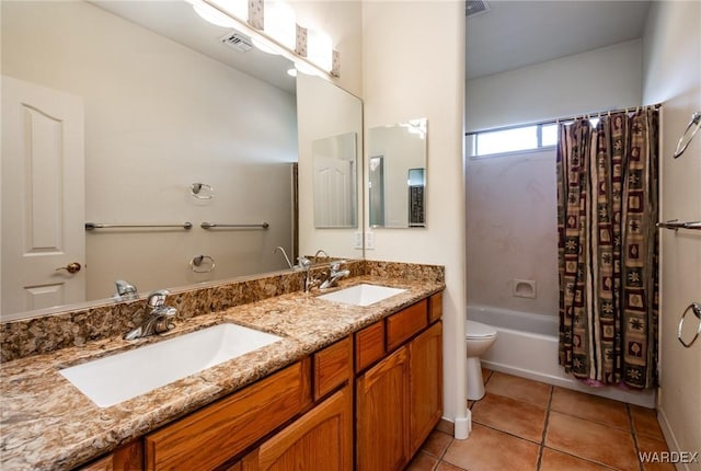 full bath with toilet, visible vents, a sink, and tile patterned floors