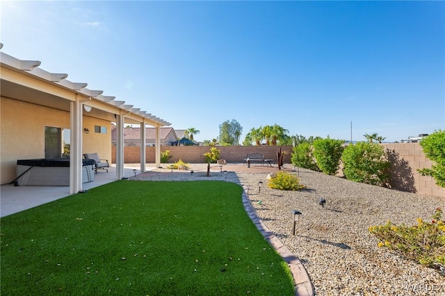 view of yard with a patio area and a fenced backyard