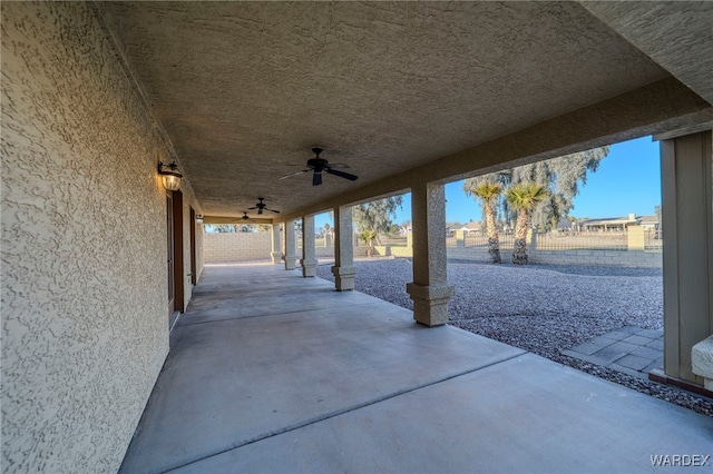 view of patio / terrace with ceiling fan and a fenced backyard